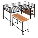 Harper & Bright Designs Twin Loft Bed Low Loft Bed Frame with Storage Shelves and Movable Table with Wheels, Metal Low Loft Beds Small Room/Low Ceiling Bedroom with Guardrail and Ladder, Black Harper & Bright Designs