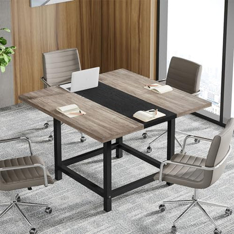Tribesigns Square 4 People Conference Room Table, Gray 39.4L X 39.4W X 29.52H Inches Small Meeting Room Table for Home Office, (Chair not Included) Tribesigns