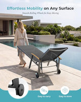 Ciokea Outdoor Lounge Chair with Pillow Set of 2, 5-Position Aluminum Chaise Lounge with Wheels & Armrests, 400 lbs Heavy Duty Patio Pool Chair for Backyard, Deck, Beach & Poolside, Grey