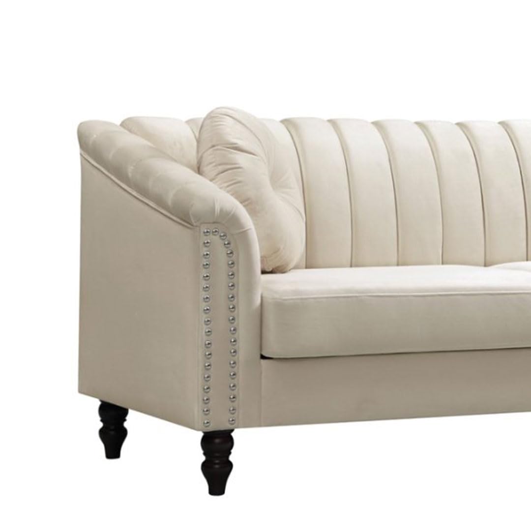 UOCFYK 60" Loveseat Sofa, Microfiber Chesterfield Upholstered Sofas Love Seat, Couch Chair Sets with Style Button Tufted, Scroll Arms and Nailhead for Living Room, Office, White UOCFYK