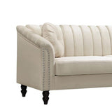 UOCFYK 60" Loveseat Sofa, Microfiber Chesterfield Upholstered Sofas Love Seat, Couch Chair Sets with Style Button Tufted, Scroll Arms and Nailhead for Living Room, Office, White UOCFYK