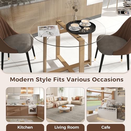 Tangkula 42" Round Glass Dining Table Set for 4-6, 0.3” Modern Tempered Glass Tabletop with 4 Padded Chairs, ModernTable and Chairs Set of 4-6 for Kitchen Dining Room Breakfast Nook Tangkula