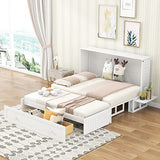 Hlcodca Unique Queen Size Mobile Murphy Bed with Drawer,Wood Storage Bed with Little Shelves on Each Side,for Small Spaces Apartments Studio Guest Room Use Hlcodca