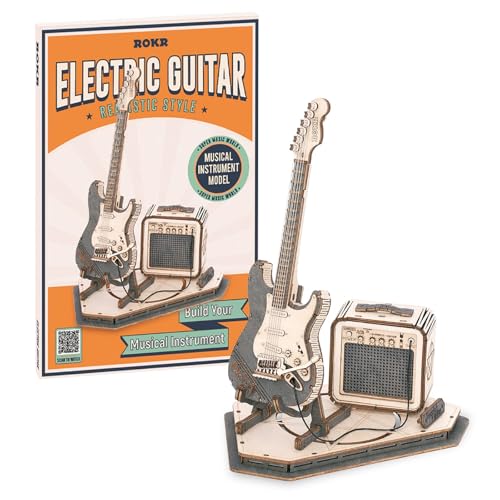 ROKR 3D Puzzles for Adults Wooden Craft Kits Musical Instrument Model Kit Collectibles Home Desk Room Decor (Electric Guitar) - WoodArtSupply