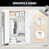 Greenvelly Metal Storage Wardrobe Cabinet with Lock Doors, 72" White Metal Freestanding Wardrobe Closet Locker with Doors and Shelves,Clothing Coat Steel Storage Locker for Office,Home,School,Gym Greenvelly