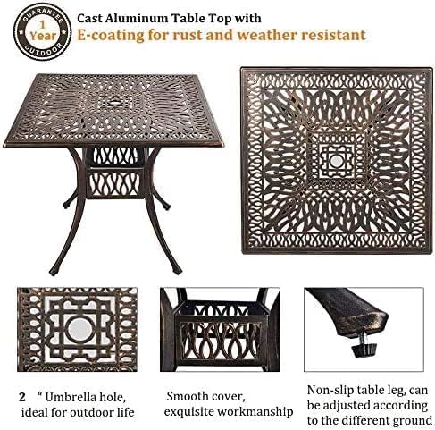 Grepatio 5 Piece Cast Aluminum Patio Dining Set Outdoor Furniture Set with 4 Mesh Swivel Rocker Ding Chairs, 4 Khaki Cushions and 35.4" Square Patio Table 2.4" Umbrella Hole, Antique Bronze Grepatio