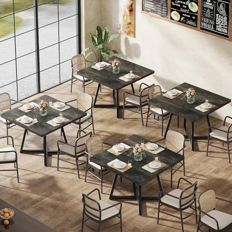 Tribesigns Square Dining Table Set of 4, 31.5" Farmhouse Dinner Table with Metal Base, Wood Kitchen Table for Dining Room, Small Space, Apartment, Rustic Brown & Black Tribesigns