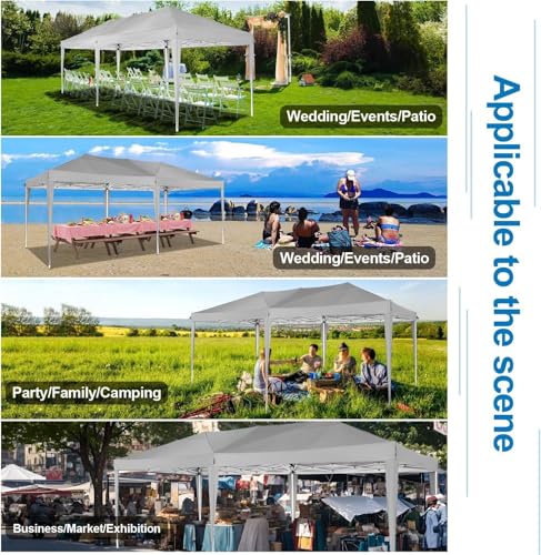 COBIZI 10x20 Pop Up Canopy Tent with 6 Sidewalls Party Tents Waterproof UPF 50+ Commercial Instant Outdoor Events Tent for Parties Markets Backyard, Ropes（10 x 20 ft Gray COBIZI