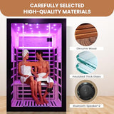 SAUNA Infrared Sauna 2 Person 2000W Low-EMF Wooden Home Spa Room Okoume Wood Indoor Dry Saunas with Intelligent Control Panel/Speaker/7-Colorful Starry Sky Light Two Person Sauna 47.3*41.3*74.8 IN HOSAUNA