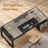 Itaar 70.9" Executive Desk, Large Computer Desk with Drawers and Lateral File Cabinet, Office Desk with Removable Shelves, Business Furniture Desk Workstation for Home Office, Gray Itaar