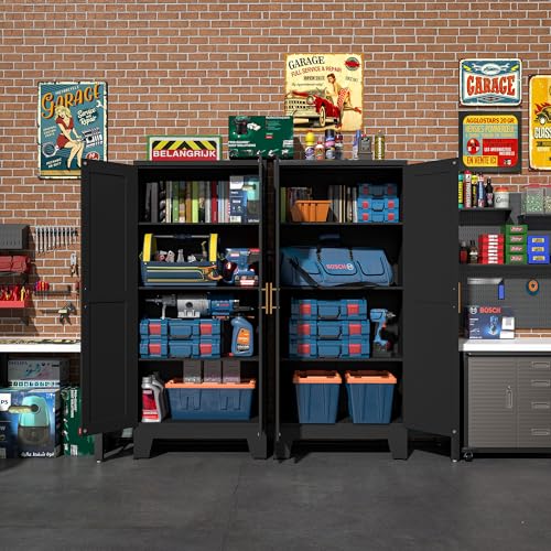 RISTERN Black Metal Storage Cabinet, 61" Steel File Cabinet for Home Office, Kitchen Pantry Storage Cabinet with Doors and 3 Adjustable Shelves, Metal Tool Cabinet, for Office, Home, Garage, School RISTERN