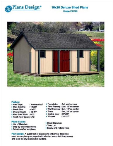 16' x 20' Guest House / Garden Storage Shed with Porch Plans - Design #P81620 - WoodArtSupply