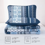 WONGS BEDDING Boho Quilt Set King Size, Navy Blue Bohemian 3 Pieces Quilt Sets, Lightweight Microfiber Bedspread Coverlet Bedding Set for All Season (104"x90") WONGS BEDDING