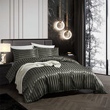 RevenRella 3 Piece Satin Duvet Cover Set Bedding Sets Italian Style 1800 Series Luxury Rich Silk Silky Super Soft Stripes Hidden Zipper Closure Reversible Wrinkle Free Honeymoon(Grey, King) RevenRella