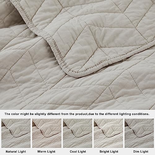 palassio Beige Cotton Quilt Queen Size Bedding Sets with Pillow Shams, White Lightweight Soft Bedspread Coverlet, Tan Cream Quilted Comforter Bed Cover for All Season, 3 Pieces, 90x96 inches palassio