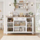 HORSTORS 55" Buffet Cabinet with Storage, Kitchen Buffet Sideboard with Drawers, Large Storage Cabinet with Doors and Shelves, Modern Farmhouse Coffee Bar for Kitchen, Dining Room, Living Room, White HORSTORS