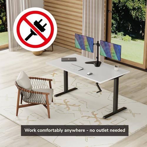 Mount-It! Hand Crank Standing Desk with 48" x 29" Tabletop | Manual Sit-Stand Desk, 29.7"–48.6" Height Range, One-Piece Seamless Desktop, 132 lb Capacity, Foldable Crank, Home Office, Black Frame Mount-It!