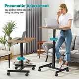 DUMOS Small Standing Desk Mobile Portable Rolling Laptop PC Table on Wheels Adjustable Height Computer Workstation for Home Office, 19 Inch, Brown DUMOS