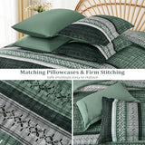 Dintszyayue Green Comforter Set Queen Size, 8 Pieces Boho Striped Bed in a Bag Soft Microfiber Bedding Set for All Season Dintszyayue