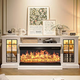 MXV 70'' Fireplace TV Stand, Farmhouse Entertainment Center with 3 Sided Glass TV Stand, Modern Media Console Table with Storage Drawers & Cabinets with LED Flame and Lights for Living Room, White MXV