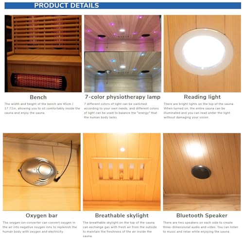 Luxury Dual-System Wood Sauna Room for 3 Person, Hybrid Indoor Sauna Spa,Canadian Hemlock, 4.5KW Heater, 195°F Steam+149°F Far Infrared, 10 Heating Elements, 220V, Oxygen Ionizer, 8mm Tempered-Grass ZONEMEL