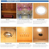 Luxury Dual-System Wood Sauna Room for 3 Person, Hybrid Indoor Sauna Spa,Canadian Hemlock, 4.5KW Heater, 195°F Steam+149°F Far Infrared, 10 Heating Elements, 220V, Oxygen Ionizer, 8mm Tempered-Grass ZONEMEL