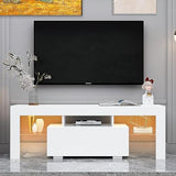 HOUAGI LED TV Stand for Televisions up to 55 Inchs, Black Modern Entertainment Center with Storage Drawer and Glass Shelf, TV Console Table for Living Room,Bedroom, 50in HOUAGI