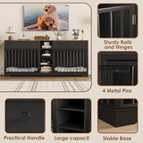 GAOMON Dog Crate Furniture for 2 Dogs, 82'' Large Dog Kennel Indoor with 4 Storage Drawers and 4 Shelves, Double Dog Crate TV Stand for Medium and Large Dogs, Black GAOMON