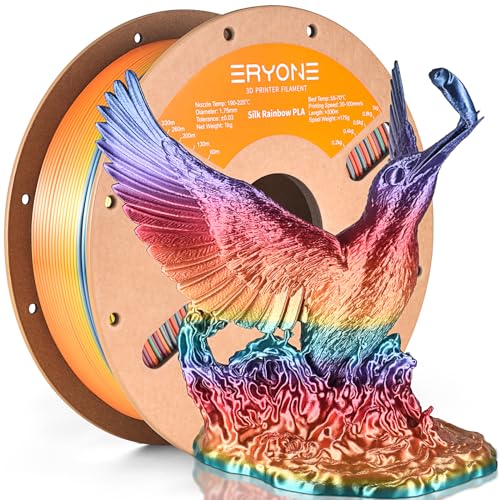 ERYONE Silk Rainbow 3D Printer PLA Filament 1.75 +/- 0.03mm, Shiny Multicolor Filament PLA Fast Color Gradient 1KG(2.2LBS), Vibrant Rainbow ERYONE