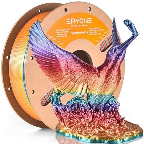 ERYONE Silk Rainbow 3D Printer PLA Filament 1.75 +/- 0.03mm, Shiny Multicolor Filament PLA Fast Color Gradient 1KG(2.2LBS), Vibrant Rainbow ERYONE