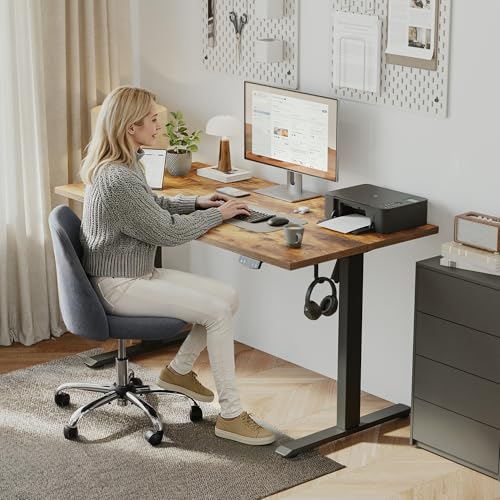Klicelor Electric Standing Desk 48 Inch, Height Adjustable Desk for Home Office, Sit Stand Up Rising Computer Table with Memory Preset, Rustic Brown Klicelor