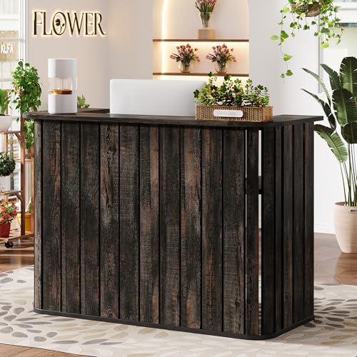 Tribesigns 63-Inch Reception Desk with Counter, Modern U-Shaped Front Desk with Private Panel, Retail Checkout Counter Table for Lobby, Salon, Reception Room, Office, Dark Grey Tribesigns