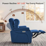 MCombo Power Zero Wall Hugger Recliner Chair for Small Space RV Living Room, Power Recliner with Adjustable Headrest, USB & USB-C Charging Ports, Fabric ST257 (Navy Blue)