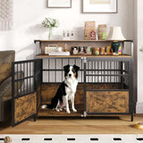 Halitaa 45.3" Dog Crate Furniture for Large Breed, Heavy Duty XL Dog Kennel Indoor with Storage Shelf, Farmhouse Wooden Pet Crate, Chew-Resistant, Brown (45.3" W x 23" D x 39.4" H) Halitaa
