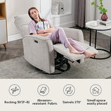 ANJ Power Swivel Recliner Chair, Glider Rocker Recliner with USB Port, Electric Nursery Recliners Sofa Rocking Chairs for Living Room, Bedroom（Grey）