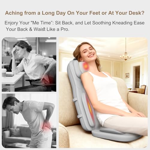 Rainwolf Shiatsu Neck and Back Massage Cushion with Heat - 4D Deep Tissue Kneading Full-Back Massager for Relief Stress, Adjustable Intensity & Height, for Office Chair & Home Rainwolf