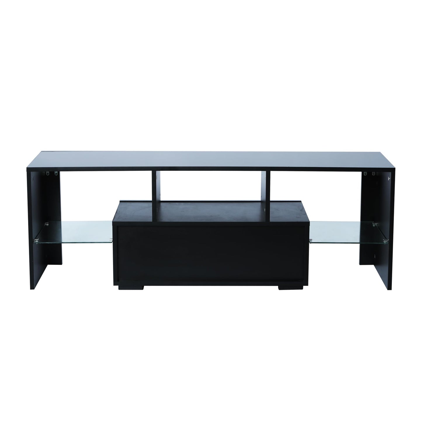 LED TV Stand for up to 55 inch TV, Modern TV Stand Entertainment Center Console with Storage Drawer and Glass Shelf Living Room, Bedroom, Black