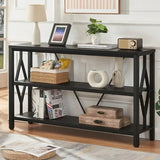 HOMISSUE Sofa Console Table, Rustic Console Table with 3-Tier Storage, Engineered Wood Sofa Tables with Open Shelves, Heavy Duty Entryway Tables for Living Room, Hallway (47 Inch, Black) HOMISSUE