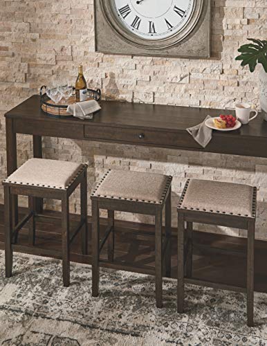 Signature Design by Ashley Rokane Urban Farmhouse 25" Counter Height Dining Room Table Set with 3 Bar Stools, Brown - WoodArtSupply