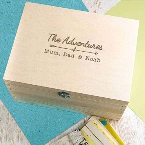 Personalized Wooden Keepsake Box -"The Adventures Of.." Design - Anniversary Engagement Gifts for Couples - Christmas Xmas Holiday Present for - WoodArtSupply