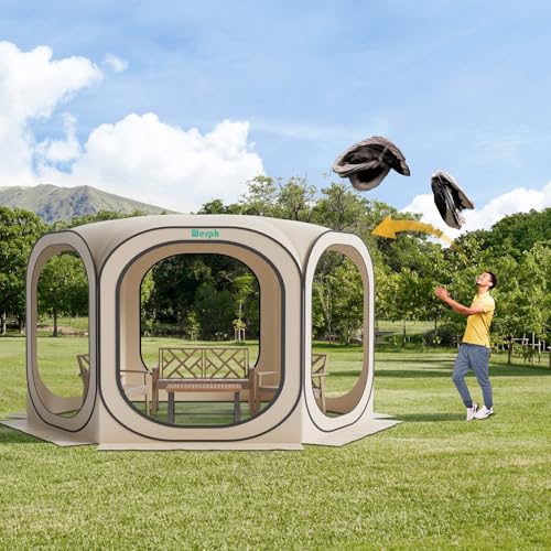 Werph Pop Up Screen Tent Canopy, Portable Screen Canopy with Mosquito Net, Outdoor Screen Room Tent 12 x12 FT with Carry Bag for Lawn & Garden, Parties，Beige Werph