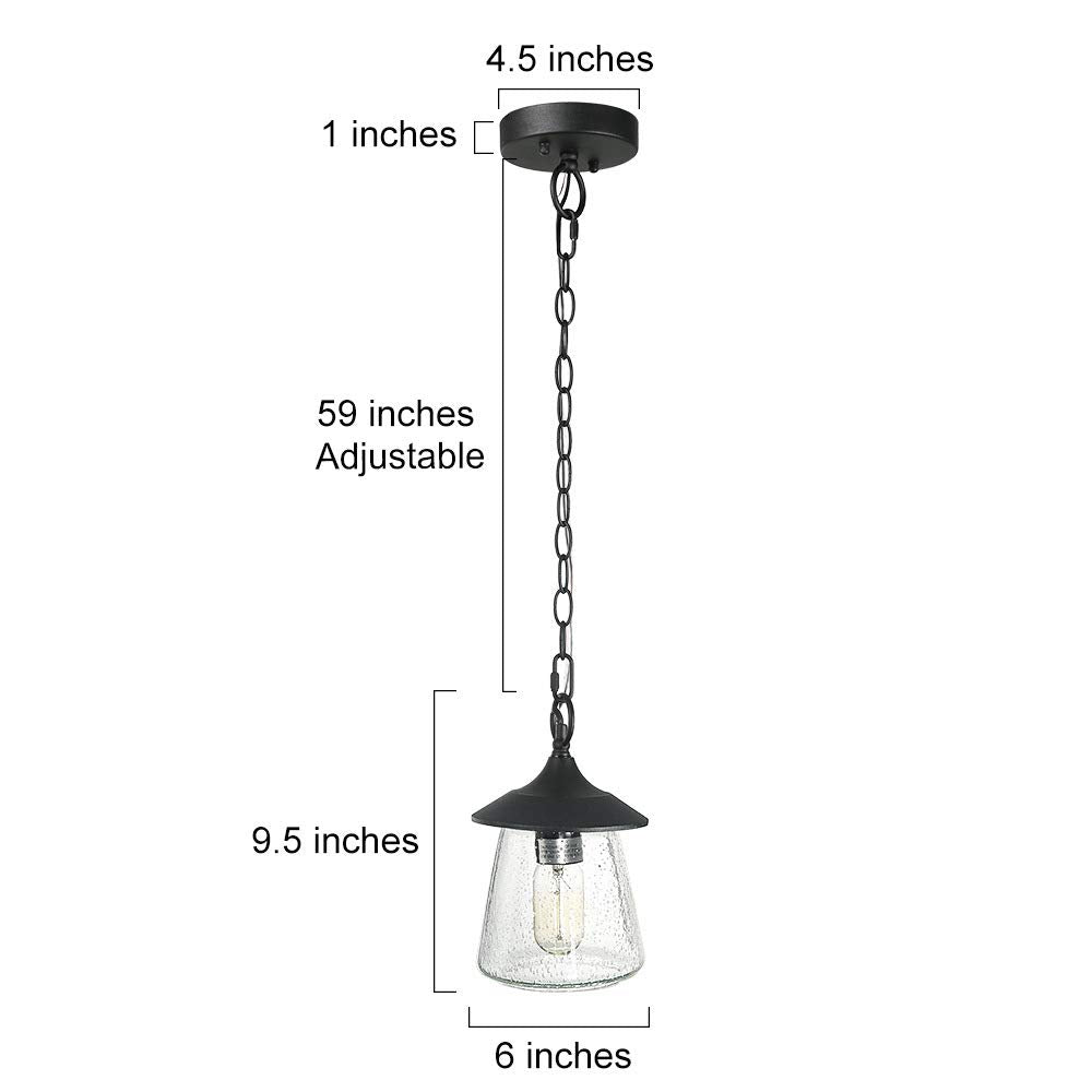 LOG BARN Outdoor Pendant Lights, Porch Fixture in Painted Black Metal with Clear Bubbled Glass Globe, Hanging Lantern Lamp for Gazebo, Entry, Yard LOG BARN