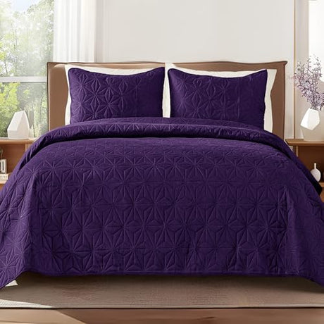 Whale Flotilla King Quilt Bedding Set, Soft Purple Bedspreads Quilts King Size for All Seasons, 3 Pieces Lightweight Geometric Star Pattern Coverlet Whale Flotilla