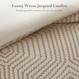 Madison Park Signature Queen Luxury Jacquard Comforter Set, Removable Duvet Cover with Insert, Oversized Overfilled Bedding, Hand-Guided Embroidered Texture Accents, Geometric Ivory, 8-Piece Madison Park