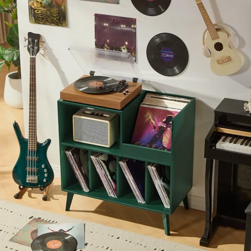 LELELINKY Large Record Player Stand, Turntable Stand with Storage, Vinyl Record Holder with Display Area, Record Player Table Holds Up to 300 Albums, Record Stand for Music Room Living Room LELELINKY