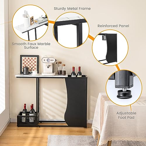 Giantex 43.5" Console Table for Entryway - Modern Entry Table with Faux Marble Top, 2 Mesh Storage Compartments, Metal Frame, Foyer Table, Narrow Sofa Table for Living Room, Hallway, White + Black Giantex