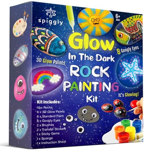 Spiggly Glow in The Dark Rock Painting Kit For Kids 6-12 | Arts and Crafts Painting Rocks for Kids | Kids Craft Paint Kits | Craft Activities Kits | Arts and Crafts Gifts for Boys Girls| Birthday Gift Spiggly