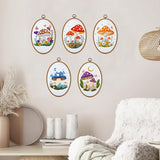 ORIGACH 5 Pack Mushroom Embroidery Kits for Beginners, DIY Stamped Cross Stitch Kit with Mushroom Patterns Hoops Needles Threads and Instructions for Adults Embroidery Craft Lover