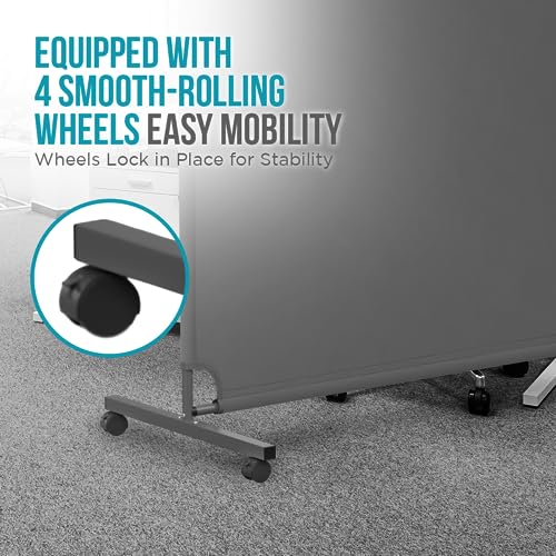 Steel-AID 50-inch Rolling Privacy Room Divider - Freestanding Office Wall Partition with Non See-Through Blackout Screen - Sturdy & Durable Iron Frame - Rolling Wheels - Black, White, Gray & Blue STEELAID