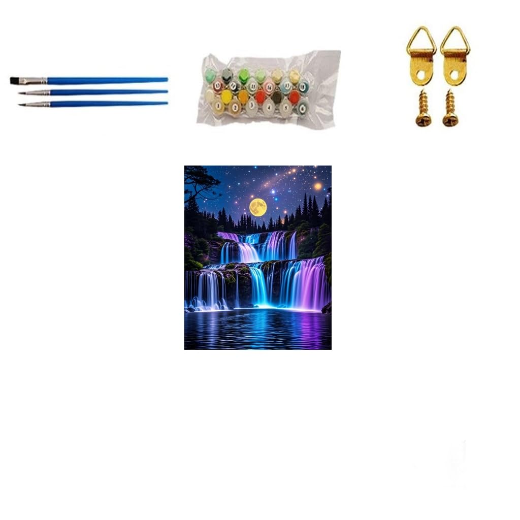 TINDAY Paint by Numbers Kit for Adults Beginner Paint by Number for Adult Painting by Number for Adults Waterfall Painting Kits for Adult Canvas Painting Home Decor Wall Art Moon 16x20 in TINDAY